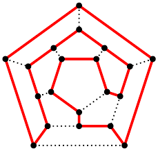 A Hamiltonian cycle on the regular dodecahedron.